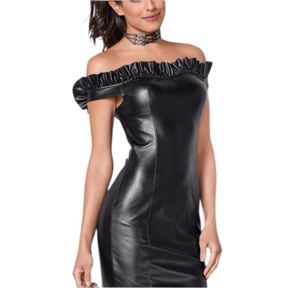 Venus Black Faux Leather Dress SZ 6